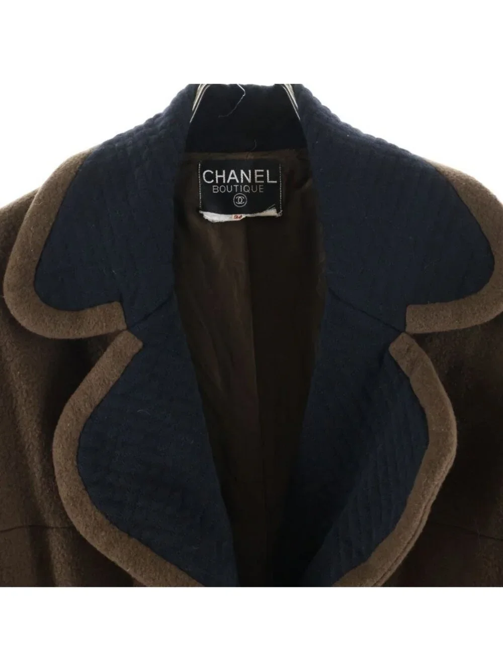 Chanel 90S Vintage Wool Half Coat CC Logo Gold Button Brown
